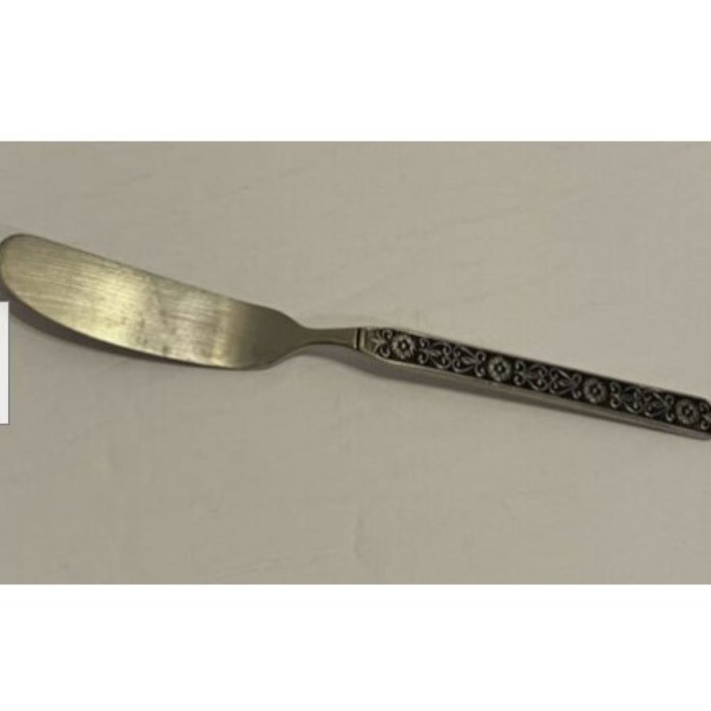 Noritake Esperanza Hope Black 6.5" Flat Handle Butter Knife Stainless Japan Vtg